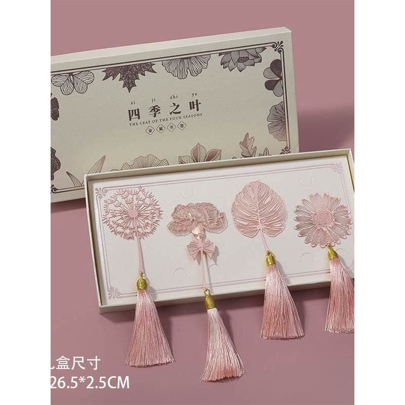Novo estilo chinês borla marcador rosa flor caixa de presente estilo chinês papelaria presente do feriado evento de negó