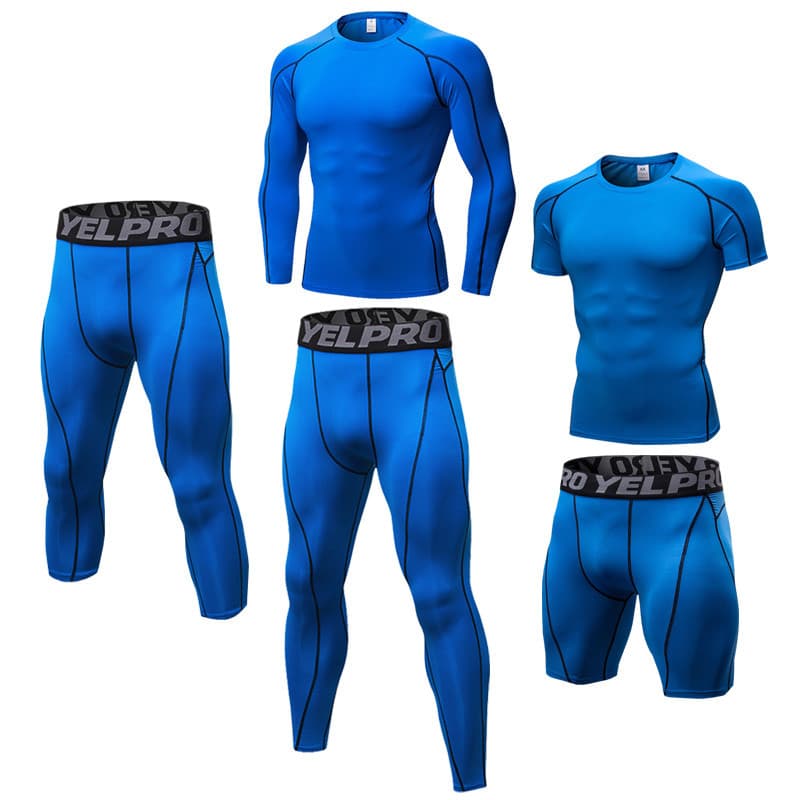 Roupas de Fitness azuis de manga curta de manga comprida masculina de alta elasticidade respirável roupas de secagem ráp