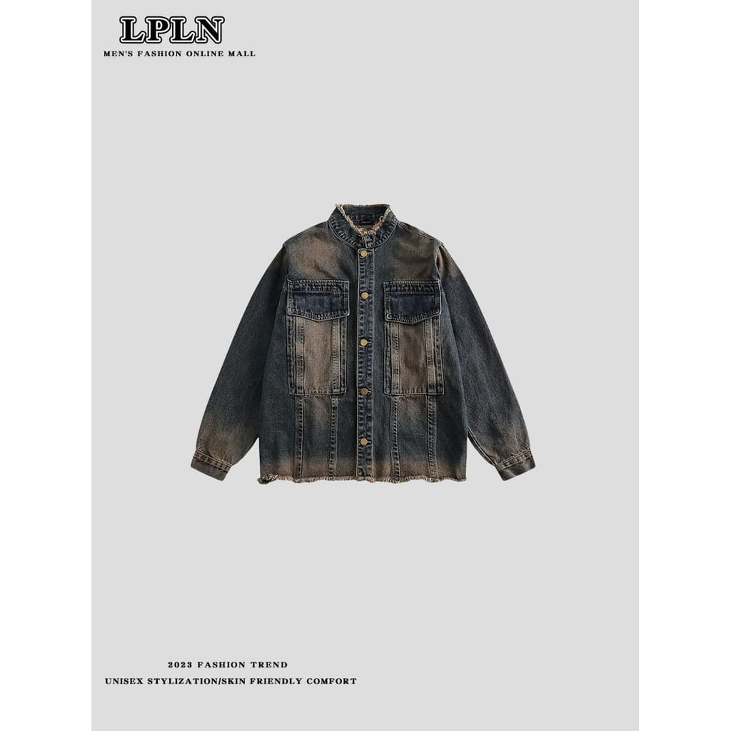 LPLN Retro desgastado grande bolso Denim jaqueta das mulheres dos homens outono novo estilo solto mais magro olhar gola