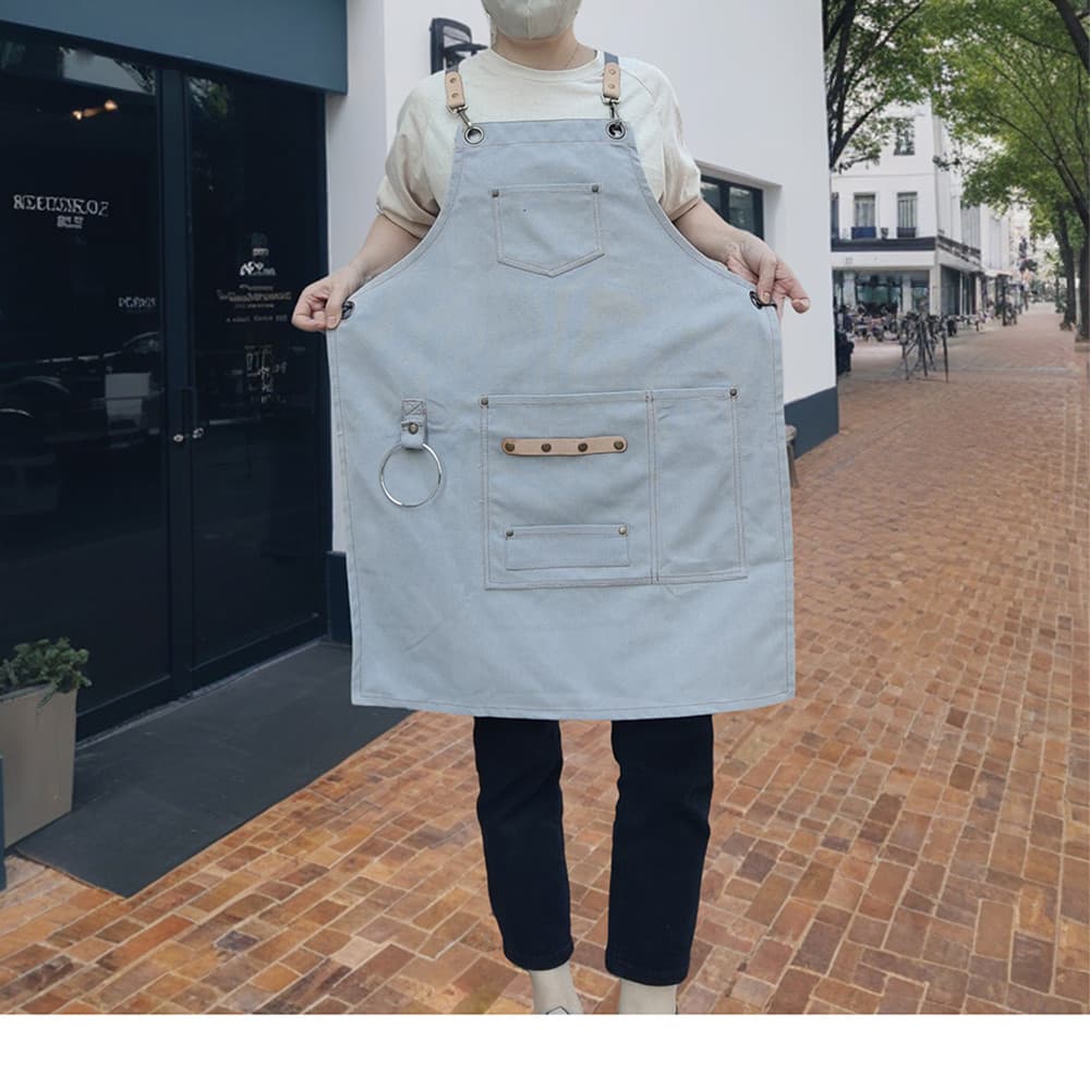Moda cinza claro lona fina 2 bolsos com toalha pendurado arte Floral loja de flores jardinagem arte estudante avental pr