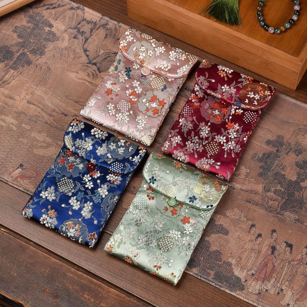 Bolsa de joias em brocado estilo chinês, pequena bolsa de tecido para presente, bolsa para pulseiras, bolsa para contas