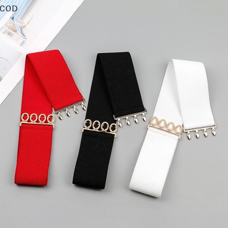 [ala] Cinto Feminino Largo Elástico Moda Simples Metal Bule Cintura Espartilho Cinch Vestido Cintos Elásticos br