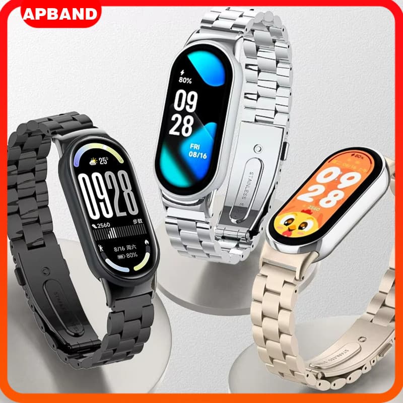 Pulseira De Metal Aço Para Relógio Smartwatch Xiaomi Mi Band 10 9 8 NFC Strap Acessórios Para Miband 10 9 8