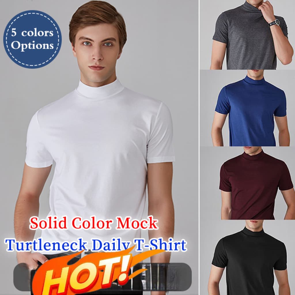 [Design Minimalista] Camiseta masculina casual de cor sólida com gola meia / Camiseta Masculina / Moda Casual Masculina