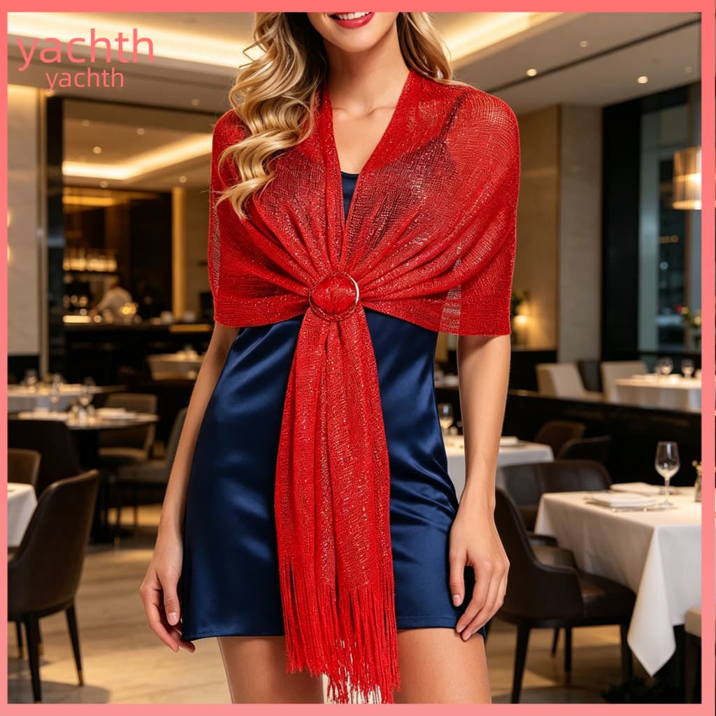 Women Shawl Bright Color Scarf Women’s Sparkling with Tassel – Lightweight Evening Wrap Formal Wedding Stole Shimmer