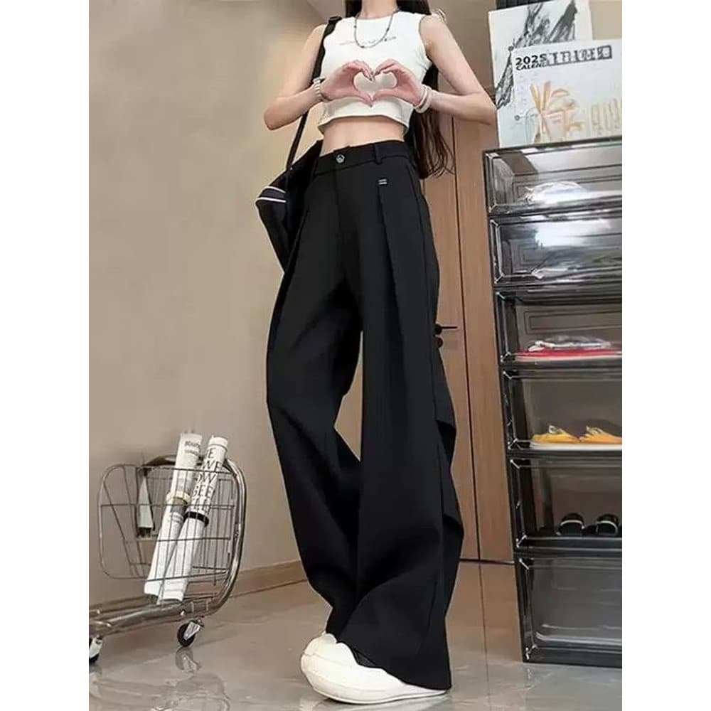 Verão Street Wear All-Match masculino feminino mesmo estilo High-End calças casuais soltas tratamento não-ferro cor sóli