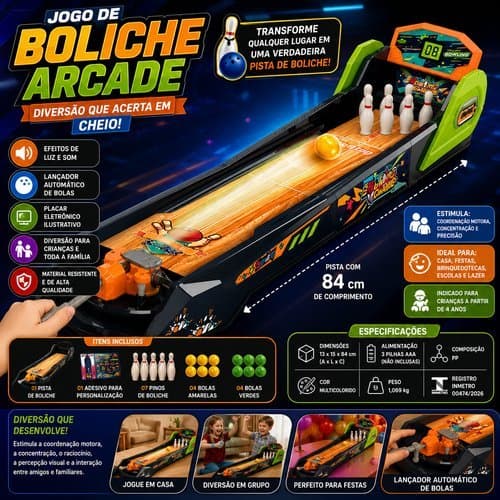 Jogo Boliche Infantil Interativo Estilo Arcade Diversao Educativo Portatil