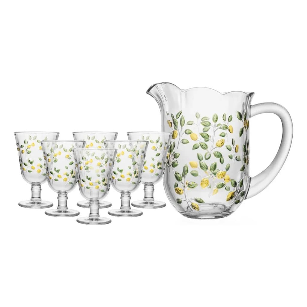 Conjunto Limão Siciliano Hand Painting Jarra 1,5 + 6 Taças 240ml Lyor