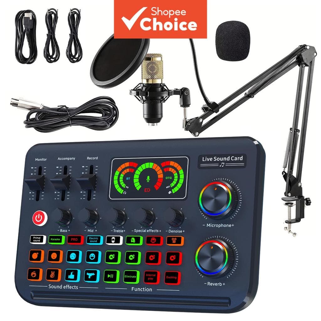 Podcast Audio Mixer Placa De Som Interface USB Redução De Ruído