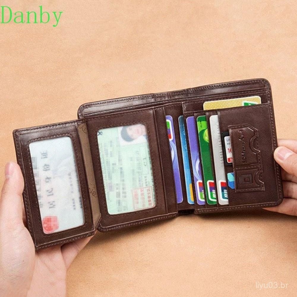 DANBY 3 Fold Wallets couro de cor sólida carteira curta para homens portátil estilo urbano casual macio multifuncional s