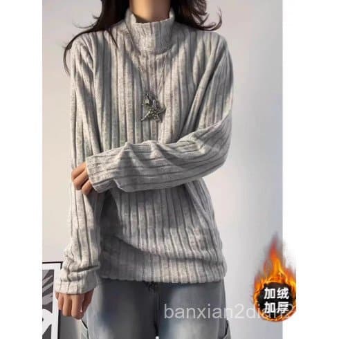 Meia gola alta moletom masculino feminino macio ceroso interior roupas de outono juventude manga comprida camiseta inver