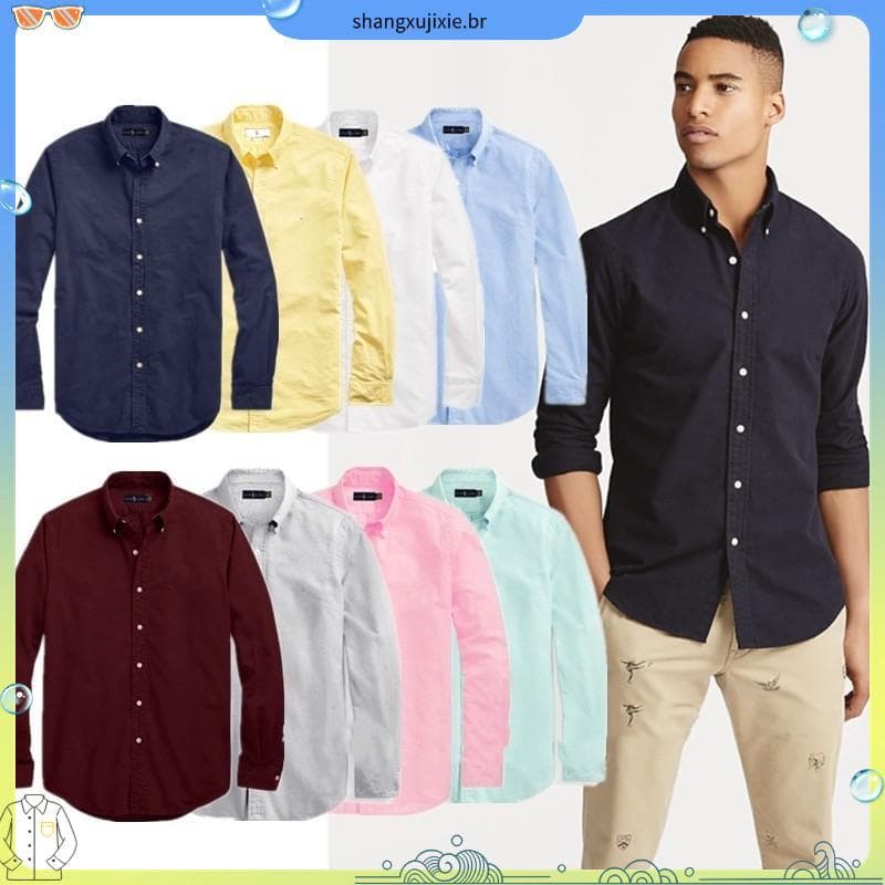 Novo RL Csa Pequeno Cavalo Oxford Algodão Cas ual M Fit Manga Longa Csas Em Tamanhos Grandes Para Homens E # 39moda ; s