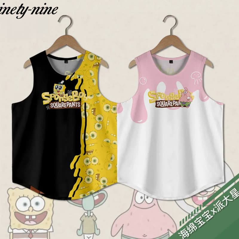 Camiseta regata masculina do Bob Esponja, personalizável com nome e número, estampa de desenho animado, sem mangas, esti