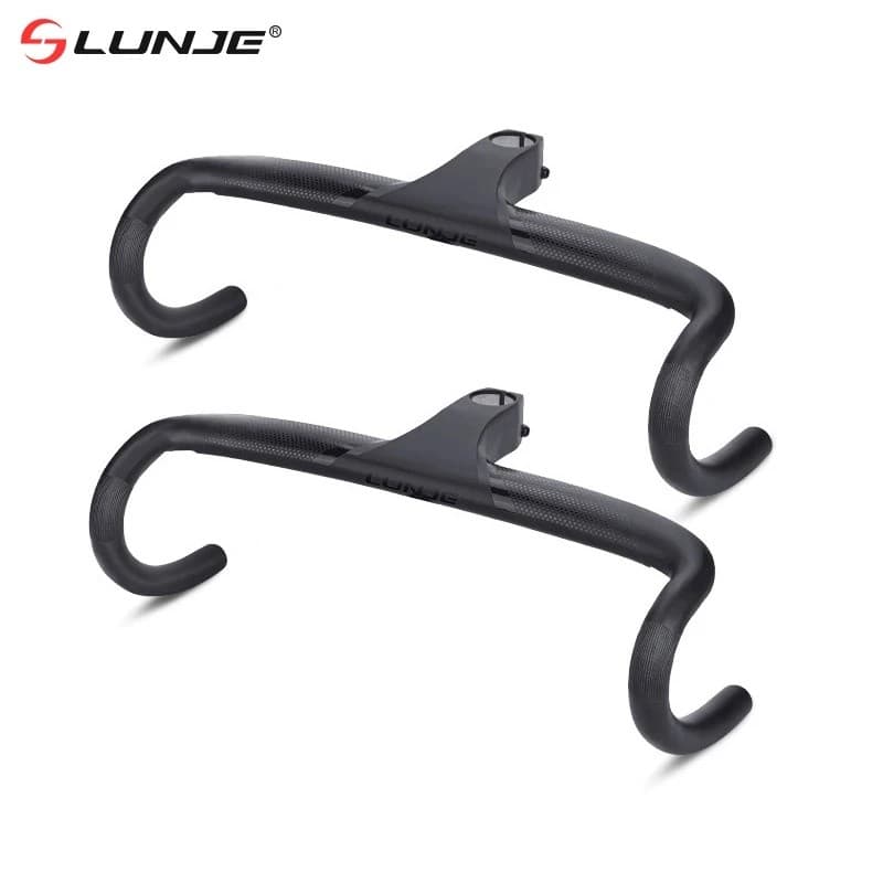Guidão integrado para bicicleta de estrada LUNJE 28.6 380/400/420mm em liga de alumínio com fiação interna, guiador de c