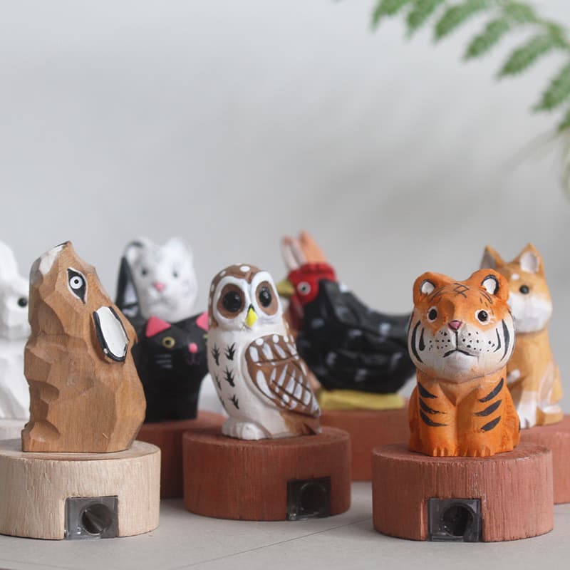 [Estoque pronto] Apontador de lápis de animais fofos de madeira, artigos diversos, papelaria criativa WJG