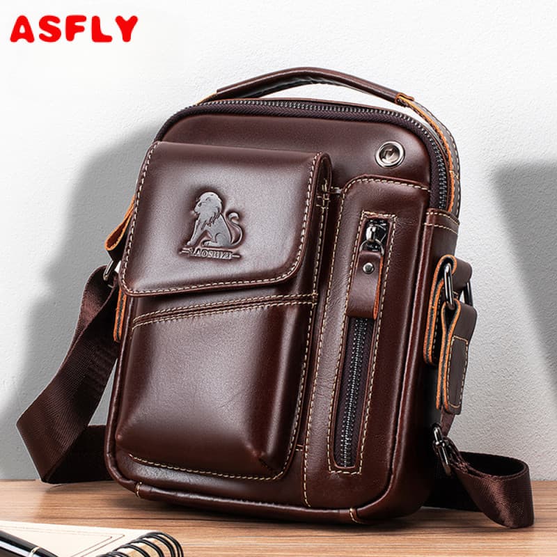Bolsa De Ombro Masculina De Couro ASFLY , Crossbody Multifuncional E De Alta Capacidade