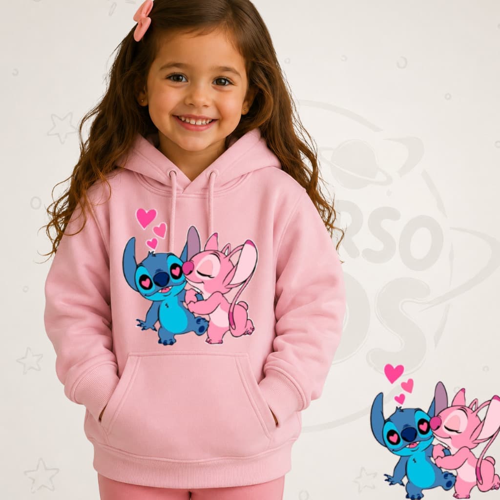 Moletom Infantil Canguru Sti-tch Casal Desenho Infância Blusa Flanelado