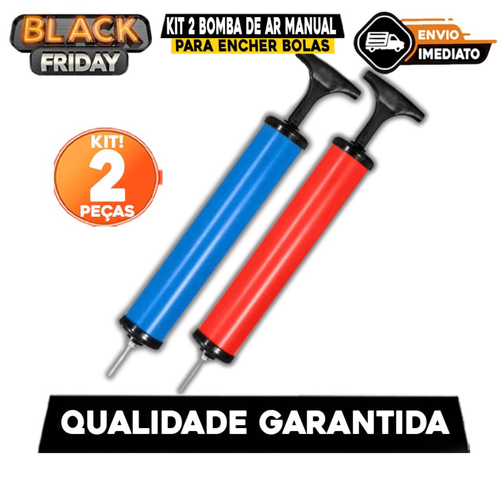 Bomba de Ar Manual 10 Para Encher Bolas Piscina Futebol Vôlei Basquete Boias com Bicos KIT 02