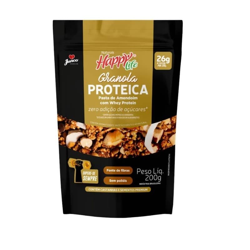 Granola Whey Protein e Pasta de Amendoim Happy Life 200g Zero Adição de Açúcaes I 26 g de Proteina