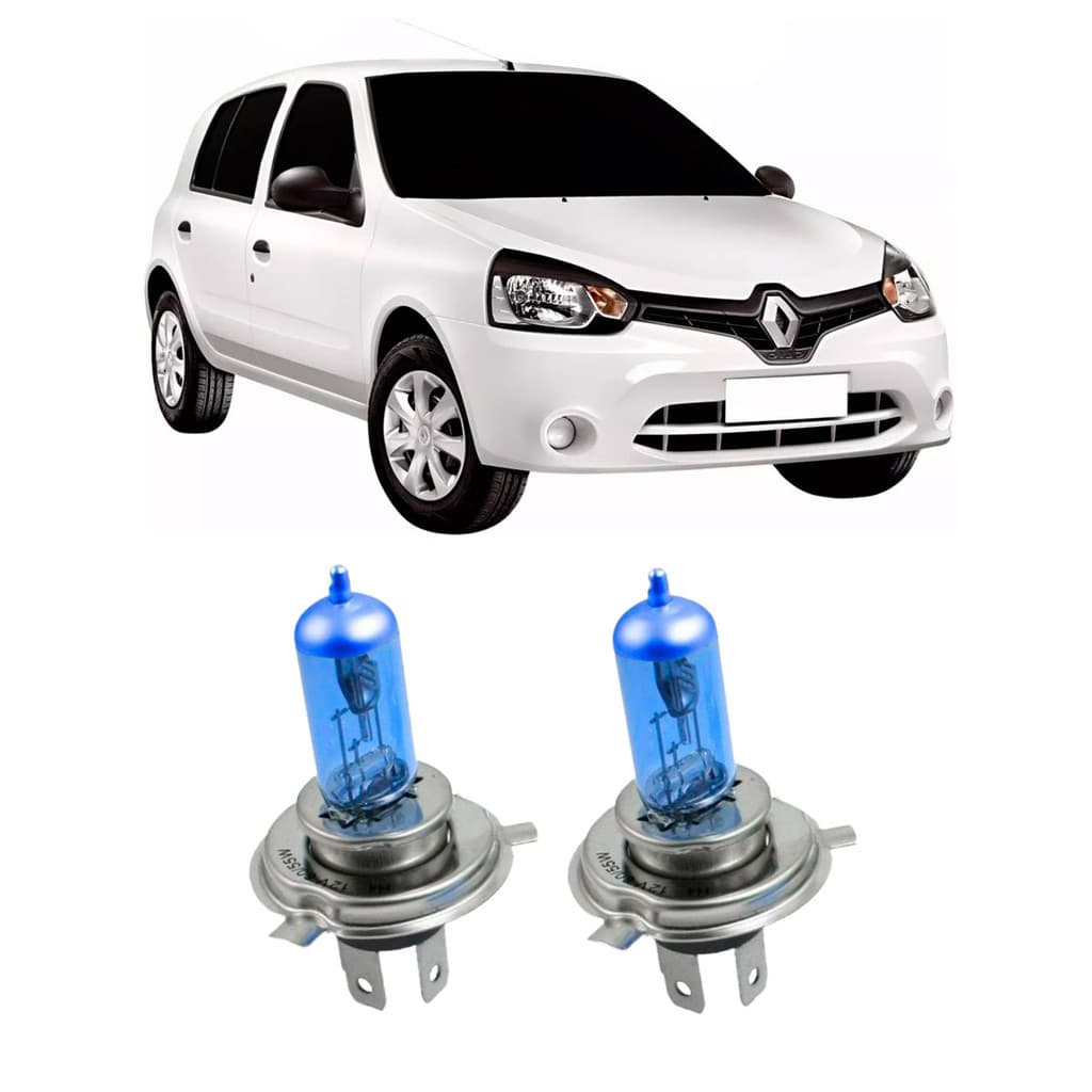 Par de Lâmpadas Super Branca Farol para Renault Clio 2012 2013 2014 2015 2016 8500k H4