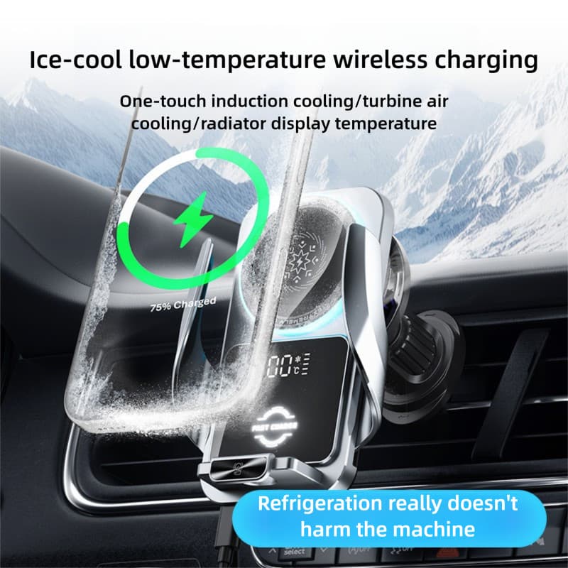 Suporte para Telefone de Carro com Refrigeração Semicondutora e Carregamento Sem Fio de 15W