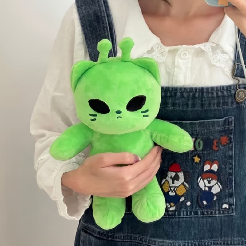 Brinquedo de Pelúcia de Gato Alienígena Fofo, Boneca de Pelúcia de Gatinho Verde Macio, Almofada Decorativa de Animal de