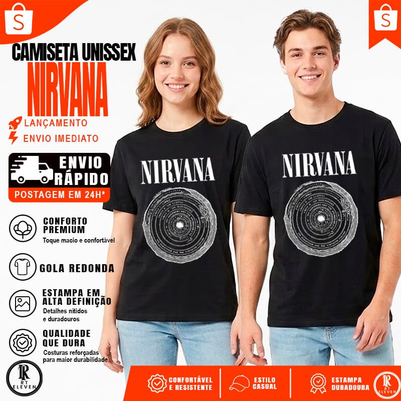 camisa Nirvana Camiseta Básica Masculina e Feminina Malha Algodão 30.1 T-shirt Unissex Banda Rock Banda Logo Nirvana
