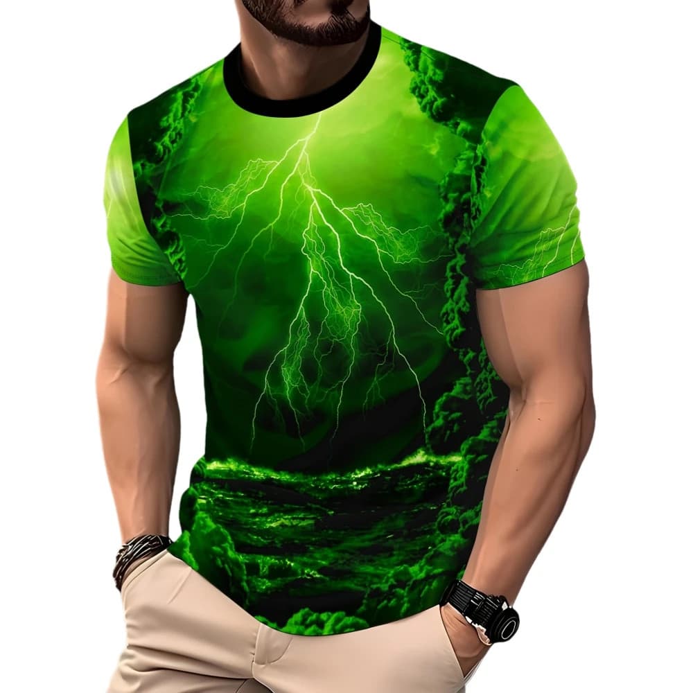 Moda Masculina Romance Multi-Cor Relâmpago Padrão Impressão 3D Verão Rua Diário Casual Esportes Topo Respirável Camiseta