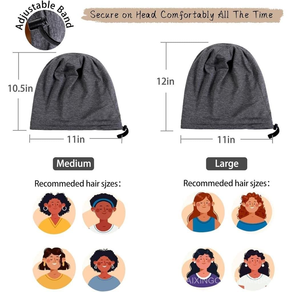 2 Peças de Touca de Cabelo de Seda Ajustável para Dormir, Touca de Dormir Forrada de Cetim para Mulheres e Homens, Touca