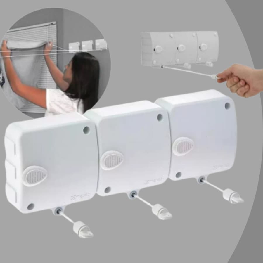 Varal Retrátil Automático Modular 6m Parede Com Trava Kit 1/2/3 Peças Maxeb