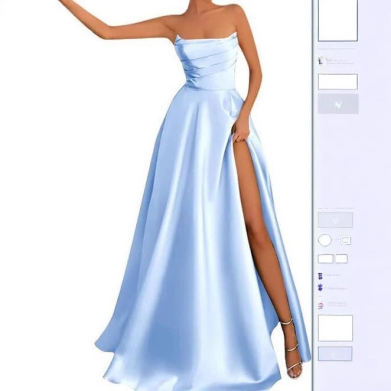 Vestido de Festa Sem Alças, Vestido Bodycon com Fenda Alta, Maxi Elegante para Eventos Formais 123