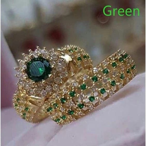 2 pçs/Set clássico moda luxo 18K ouro Natural verde esmeralda diamante nobre noivado casamento anel eterno
