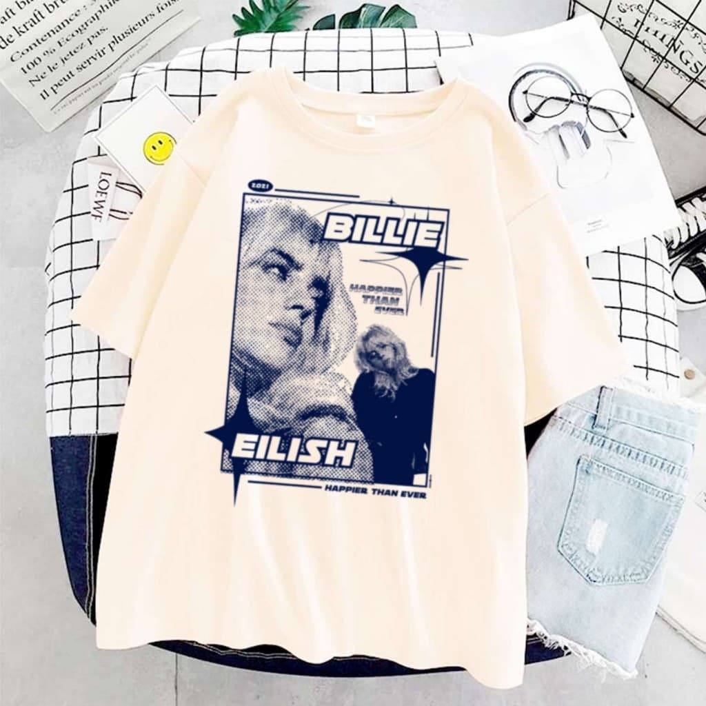 Camisa camiseta básica " Billie Eilish MONOCROMATIC Poster" estampada unissex