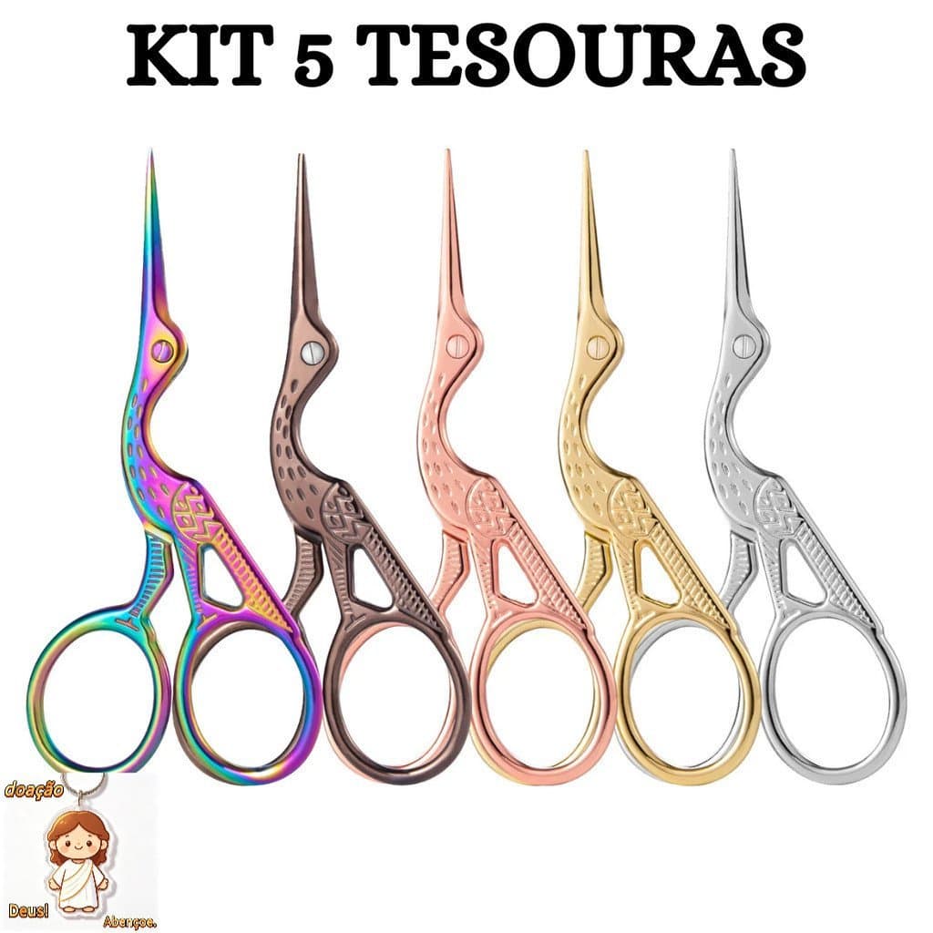 Kit 5 Tesouras Pássaro Bordar Crochê/Design Sobrancelhas Tesourinha Garça
