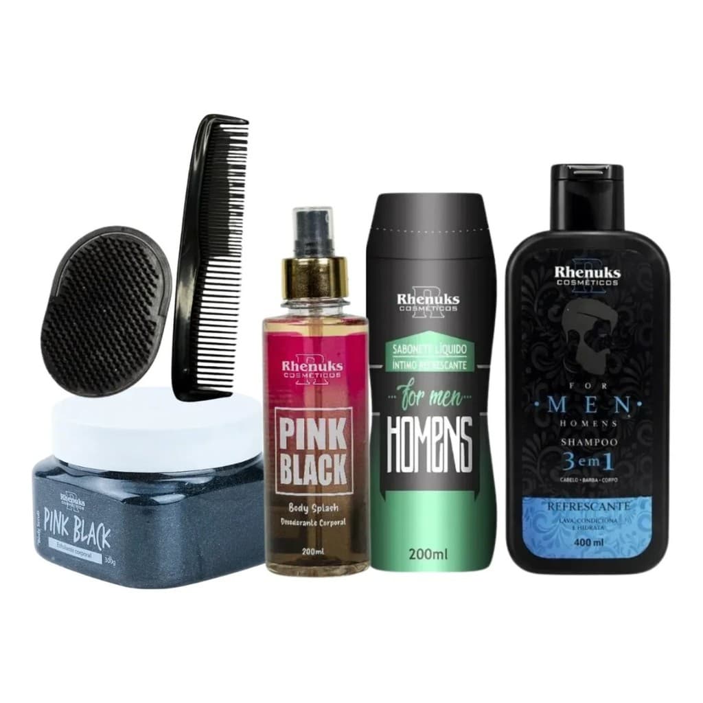 Kit Homem Shampoo/ Esfoliante/ Pente/ Escova/ Intimo/body