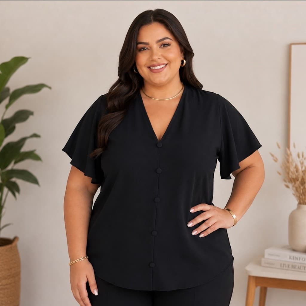 Blusa Plus Size Feminina GG G1 G2 G3 Tecido Duna Fresquinha Soltinha Botões Estilo Camisa