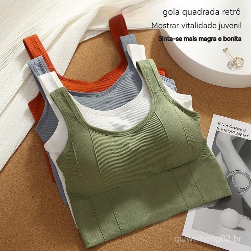 Roupas Externas Femininas: Lindo Top Sem Costas/Esportivo com Bojo Antichoque/Alças Largas FQJN