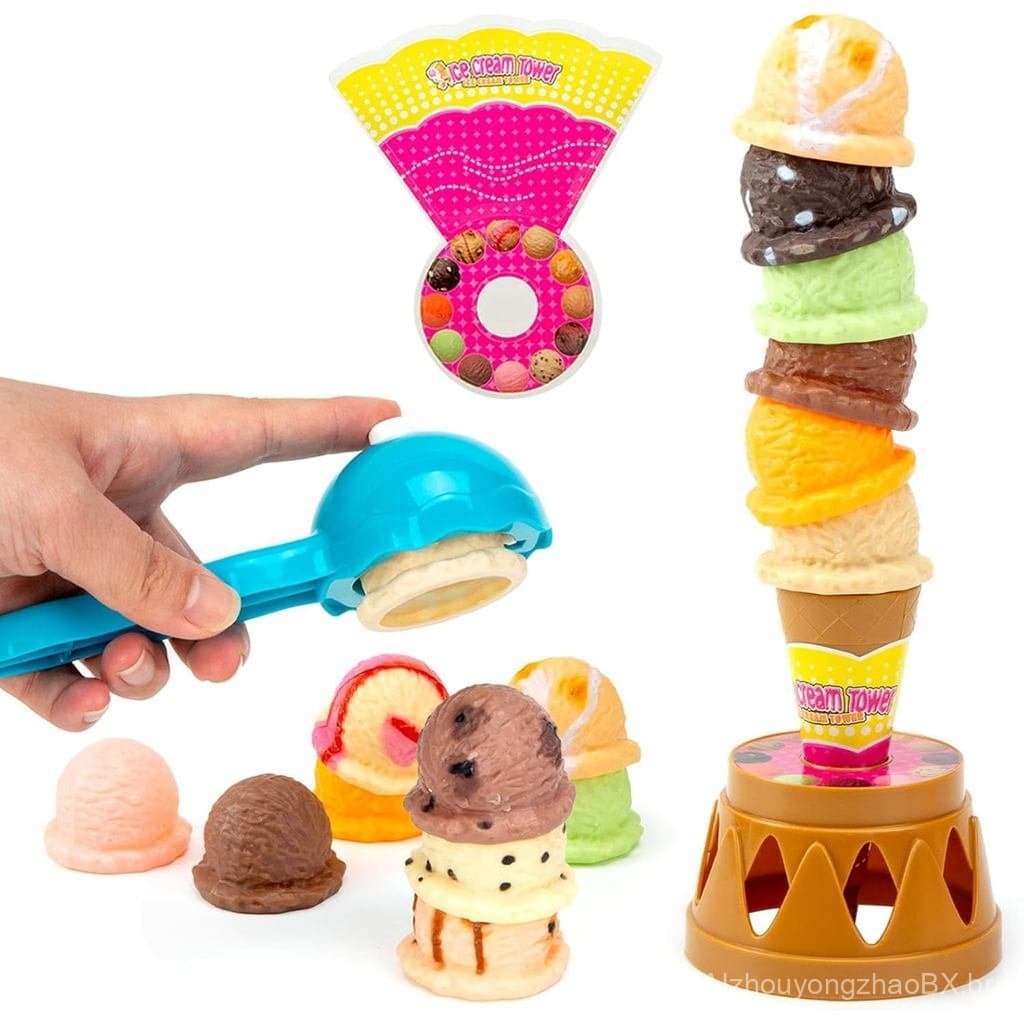 Jogo de Sorvete BigOtters, Jogo de Equilíbrio da Torre de Sorvete com Doces, Brinquedo de Comida de Faz de Conta para Pr