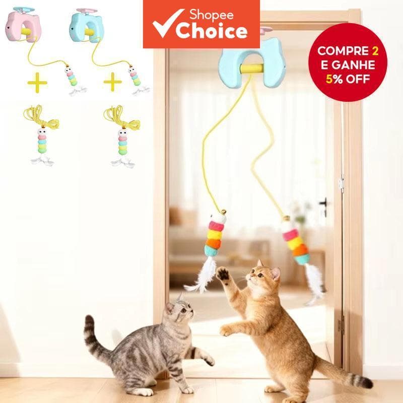 Novo Tipo de Brinquedo Elétrico para Gatos com 2 Cordas, Porta Pendurada Inteligente, Brinquedo de Penas com Movimento