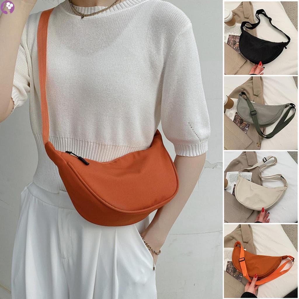 Bolsa de Mão Leve de Nylon com Zíper Bolsa de Ombro Cor Sólida para Mulheres 2WVL