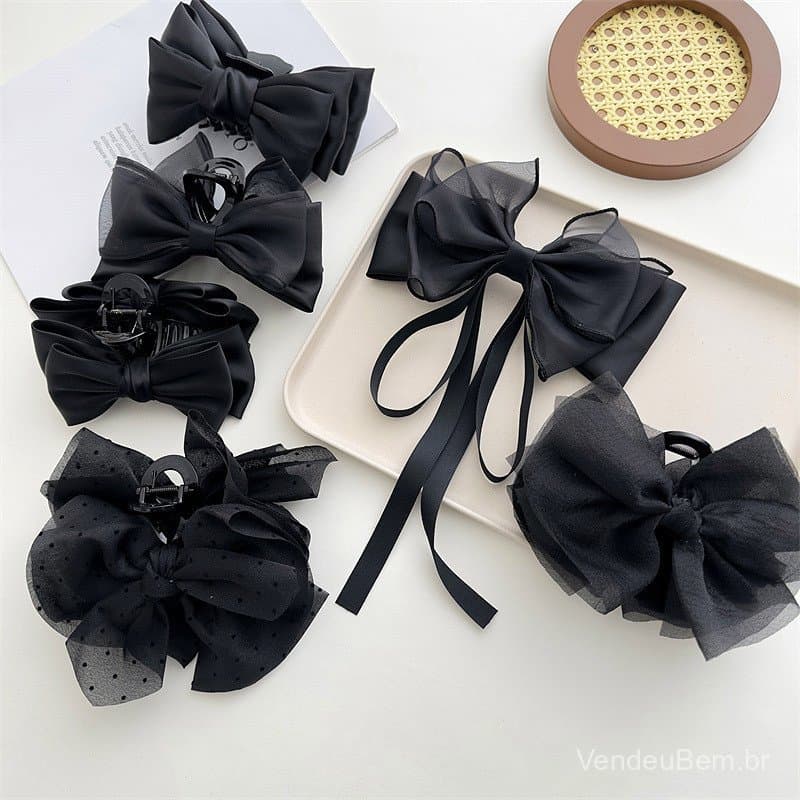 Novo Grampo de Cabelo Preto Estilo Princesa para Mulheres, Presilha Grande em Forma de Laço, Presilha de Cabelo Dupla Fa