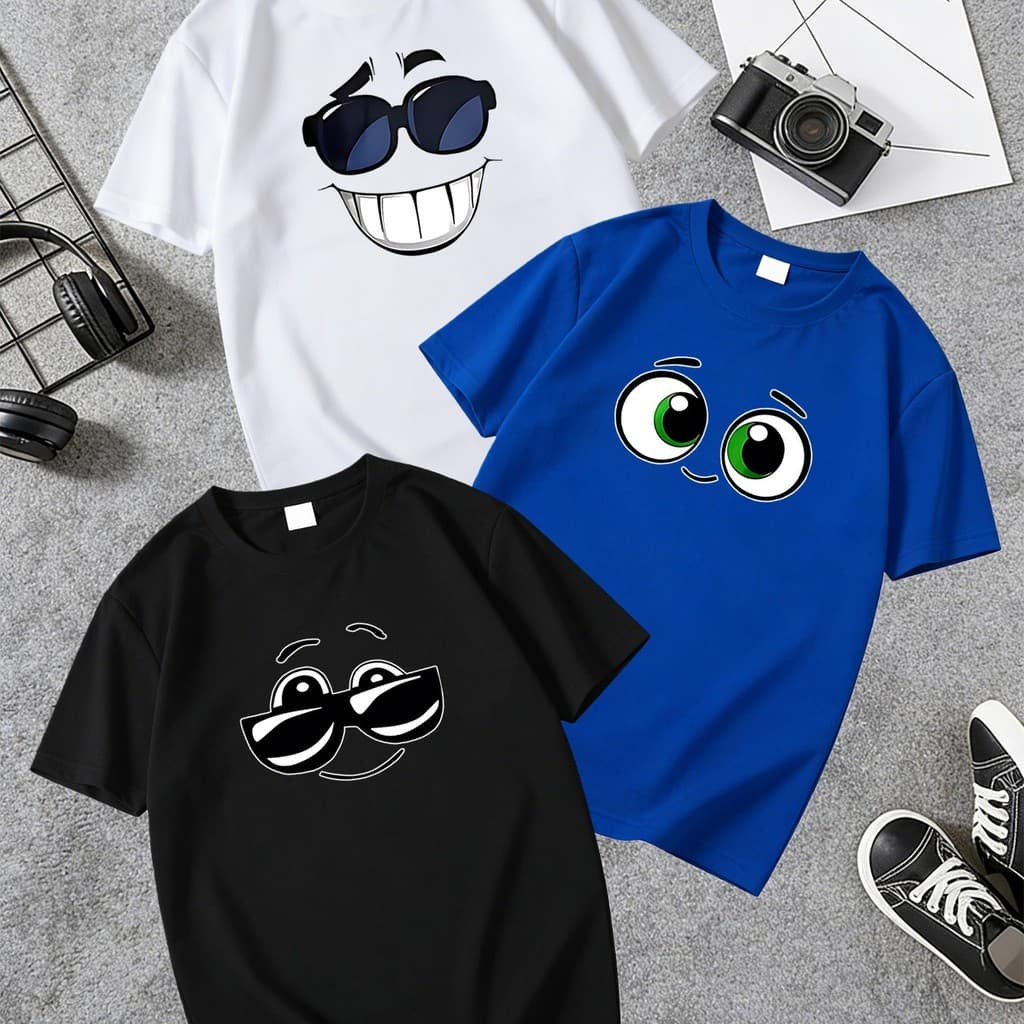 Kit 3 Camisetas Infantis Menino Menina Unissex Fun Glasses Óculos Divertidos Estampadas Moda Infantil Blusas 100% Algodã
