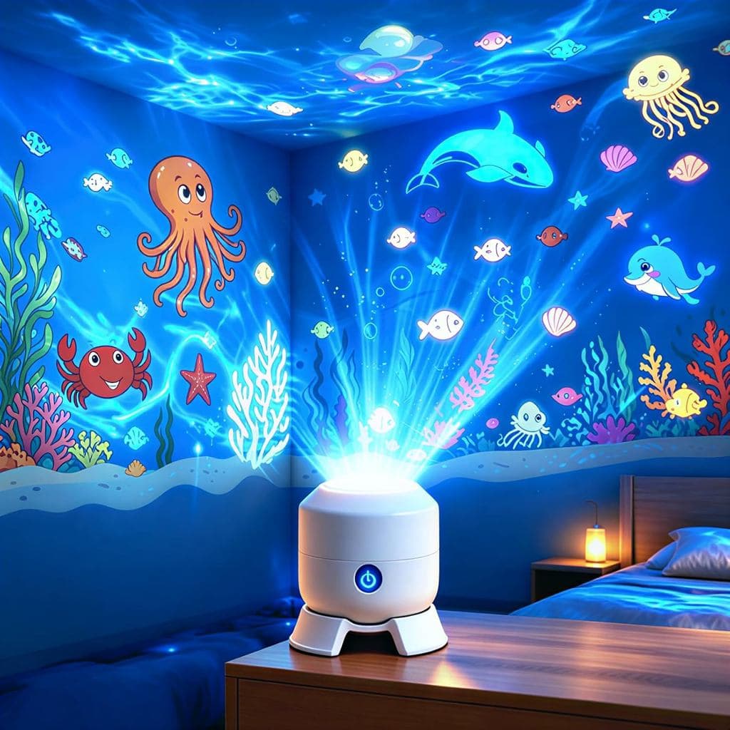 Projetor de Luz LED Rotativo, Projetor Oceano, Recarregável por USB, Brilho Ajustável com Design de Base Exclusivo, Luz
