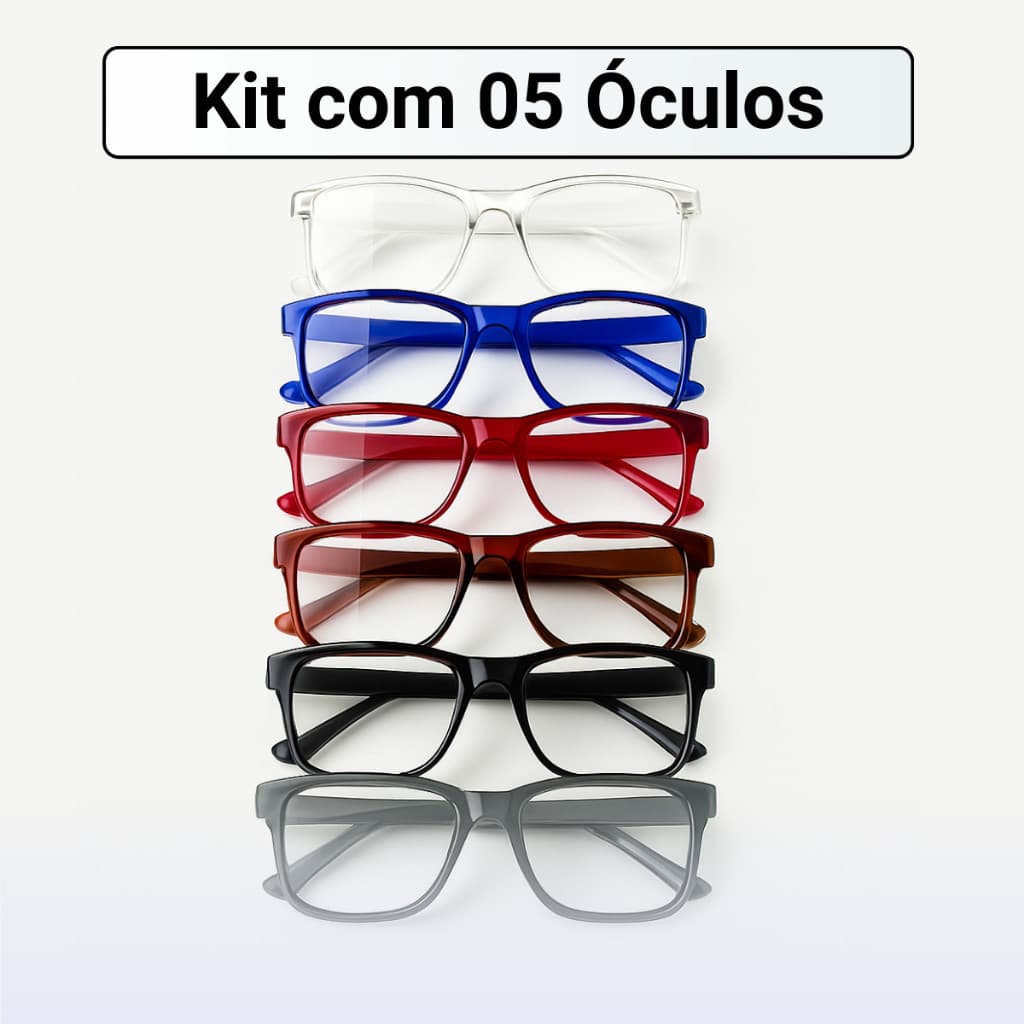 Kit com 5 Óculos Grau de Leitura / Trabalho / Descanso Unissex - Escolha a Cor e Grau 0.5 - 5.0