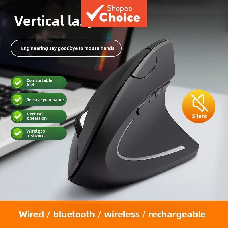 Mouse vertical ergonômico sem fio de conexão dupla, carregamento sem fio, Bluetooth + 2.4G, tipo C, iluminação RGB,