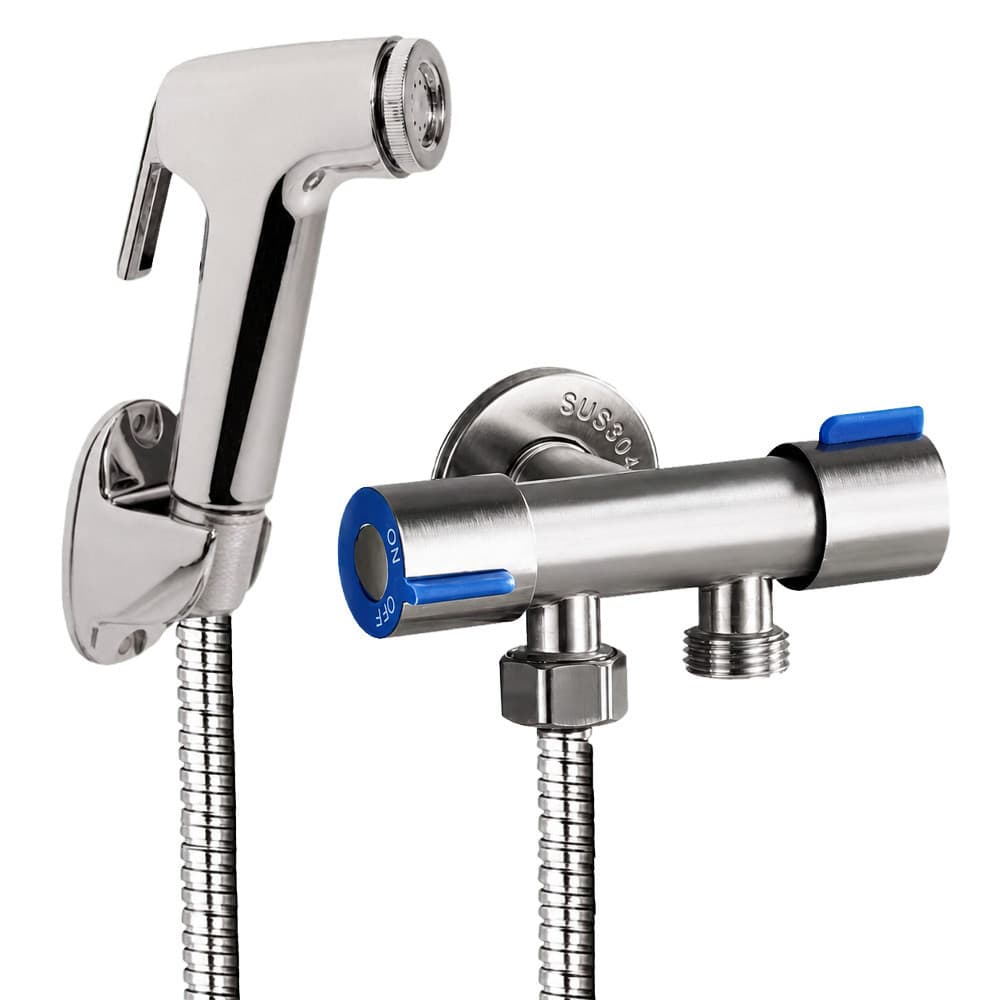 Kit Ducha Higiênica com Registro Torneira Dupla em Aço Inox 304 Aço Escovado Banheiro Lavabo