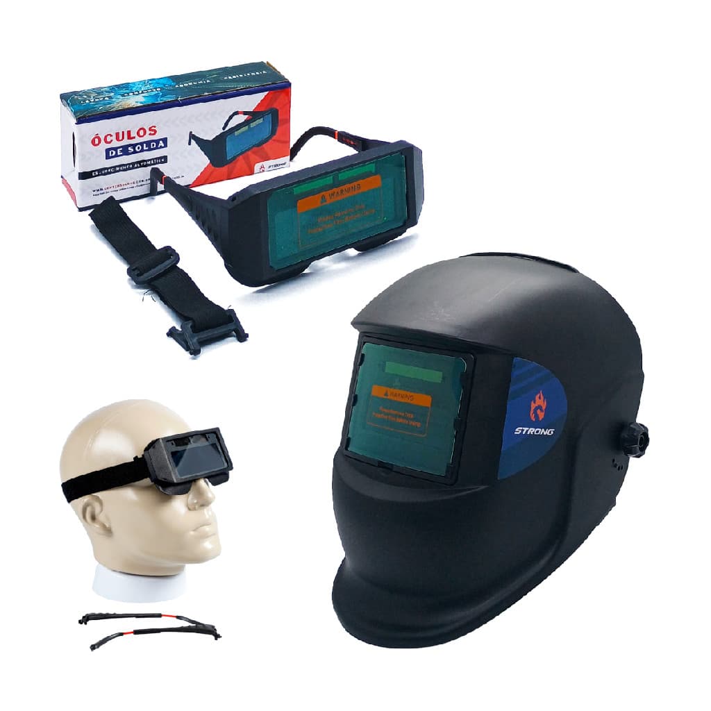 Kit Máscara Solda Tonalidade Fixa Din 11 Profissional Elétrica + Óculos Soldador Escurecimento Automático