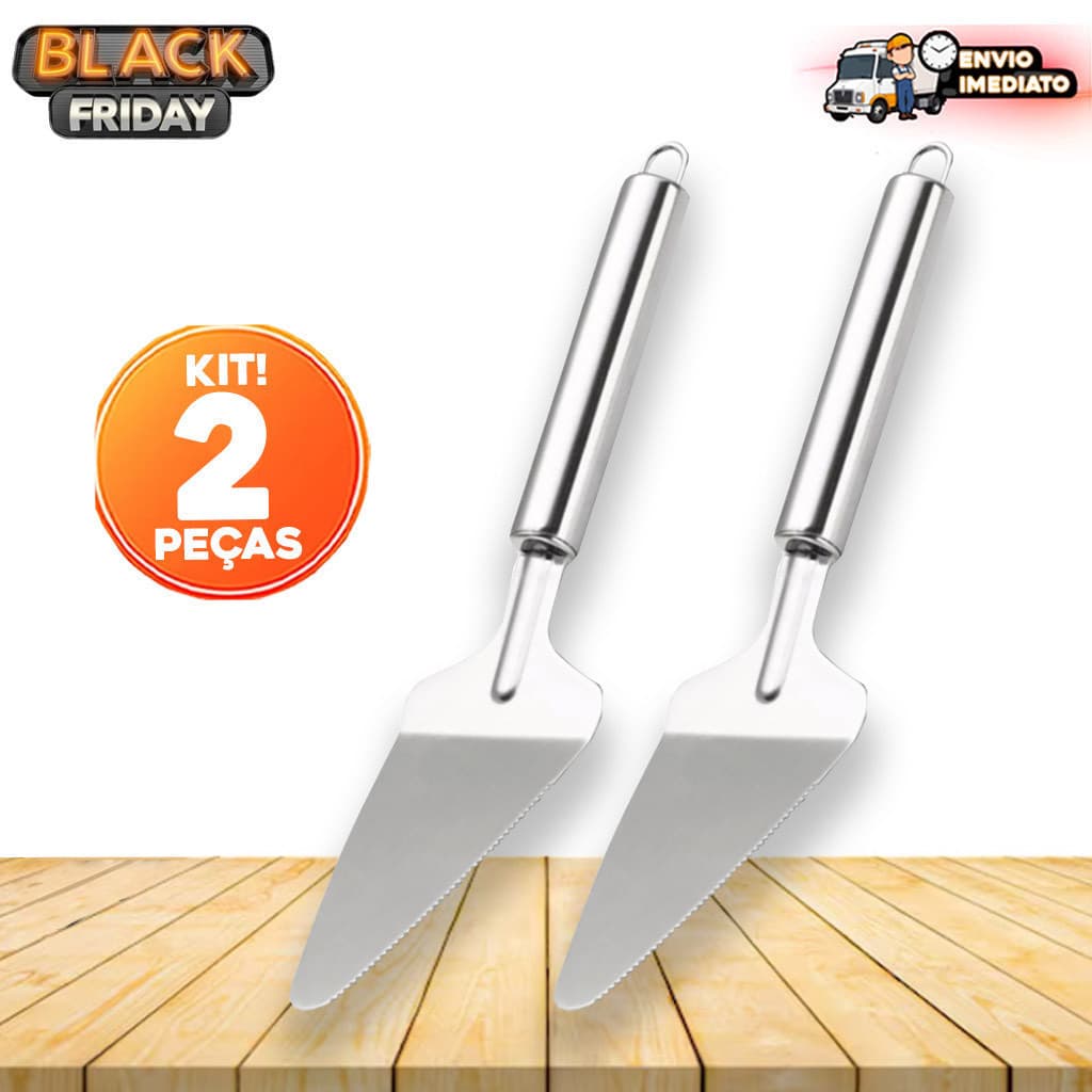 Kit com 2 Espátulas de Aço Inox com Serra – Ideal para Cortar Bolo, Torta e Pães, Multiuso e Resistente