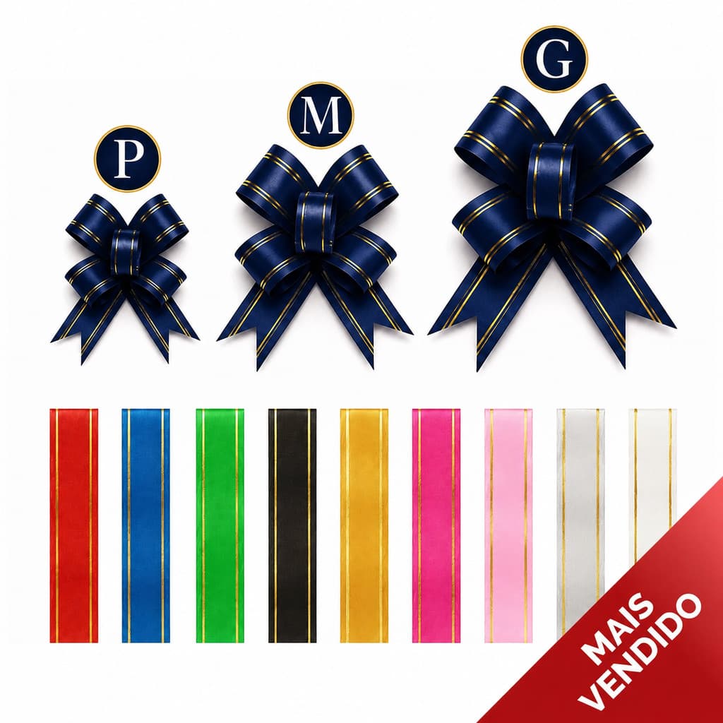 Kit com 5 e 10 Laço Fácil Mágico Para Presente - P - M - G - Diversas Cores - 3 Tamanhos