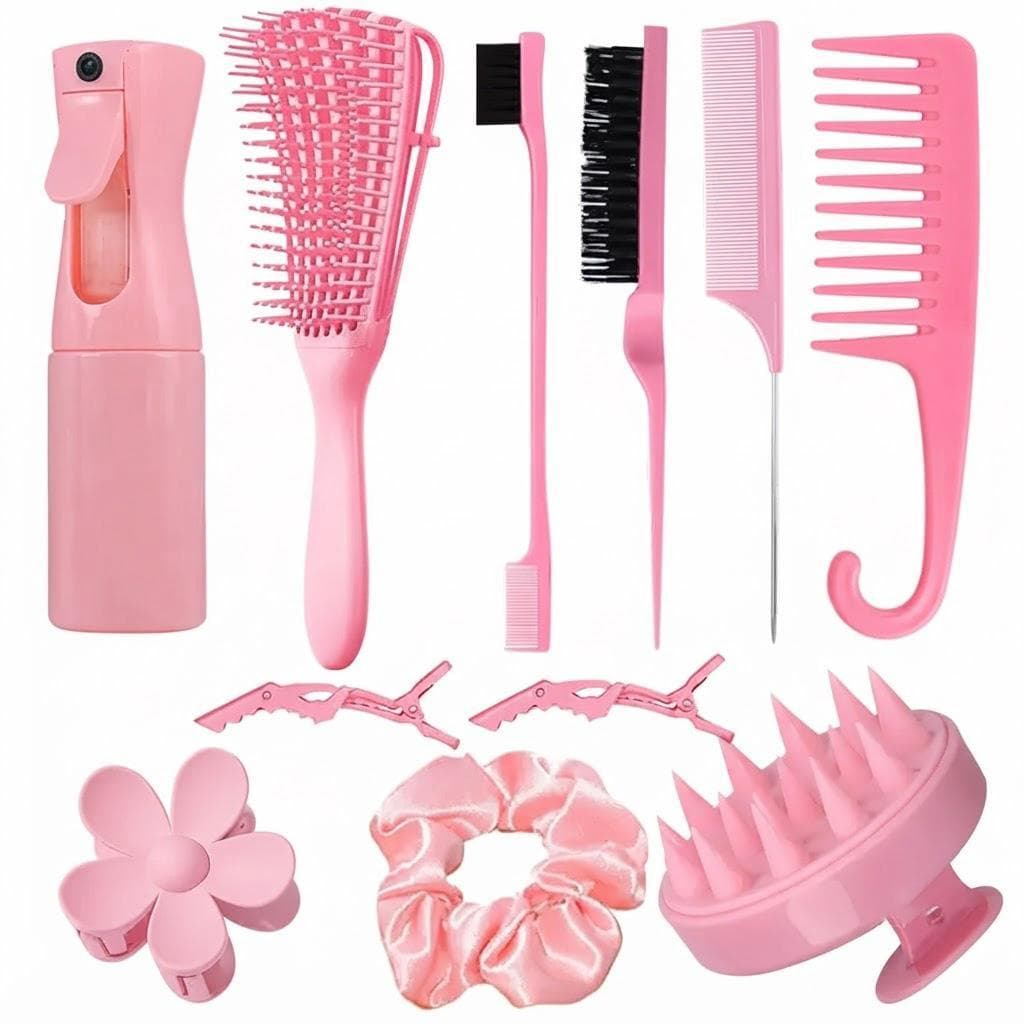 Kit 11 Peças Escovas de Cabelo Cacheado Profissional Anti-Frizz - Definição de Cachos para Salão Lançamento Trend